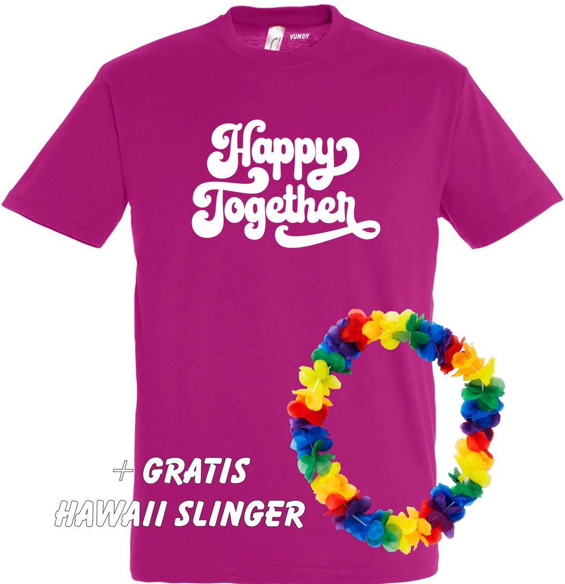 T-shirt Happy Together | Toppers in Concert 2022 | Toppers kleding shirt | Flower Power | Hippie Jaren 60 | Fuchsia | maat S